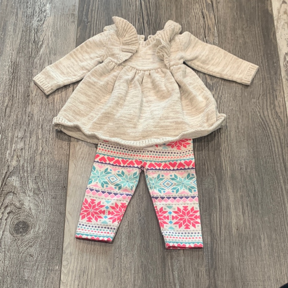 Carters Adorable Cream Dress with Colorful Patterned Leggings